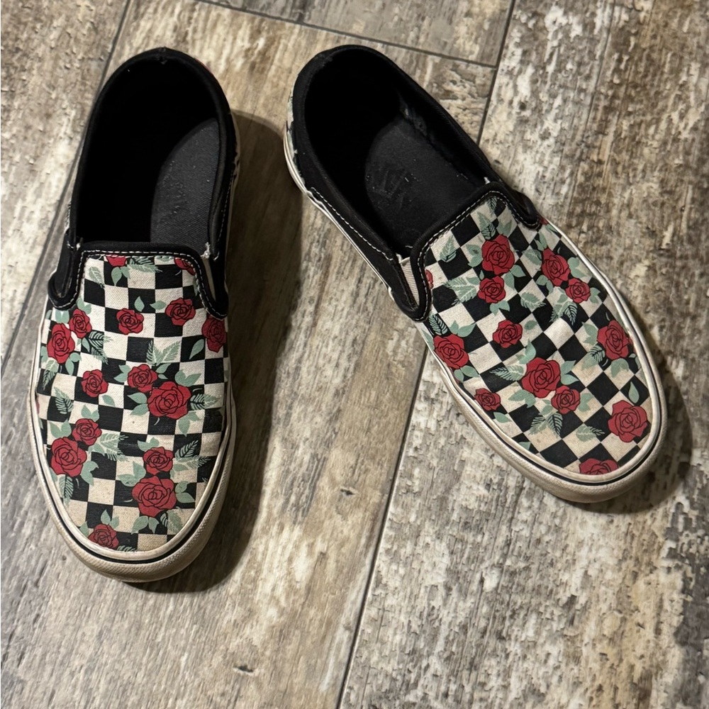 WELL LOVED Vans Checkered Rose Slip-On Shoes Women’s Size 7.5 - Picture 2 of 6